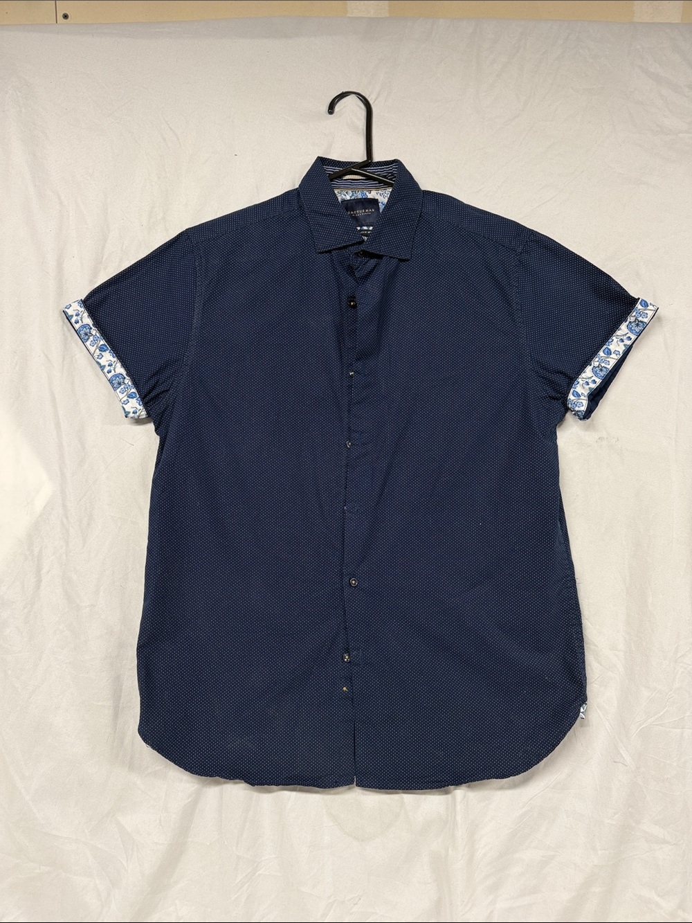 Cactus Man Navy  tiny polka dots short Sleeve Button-Down Shirt